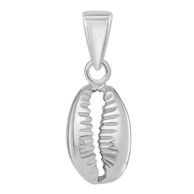 14k White Gold Small 3D Seashell Charm Cowrie Shell Pendant