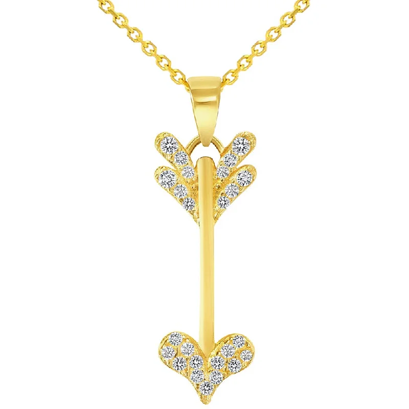 14k Yellow Gold Cubic-Zirconia Reversible Vertical Cupid's Love Arrow Pendant Necklace