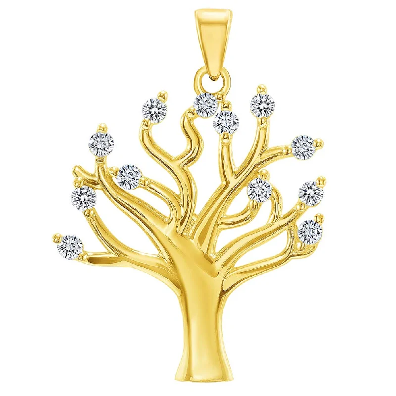 14k Yellow Gold High Polish Cubic-Zirconia Tree of Life Pendant