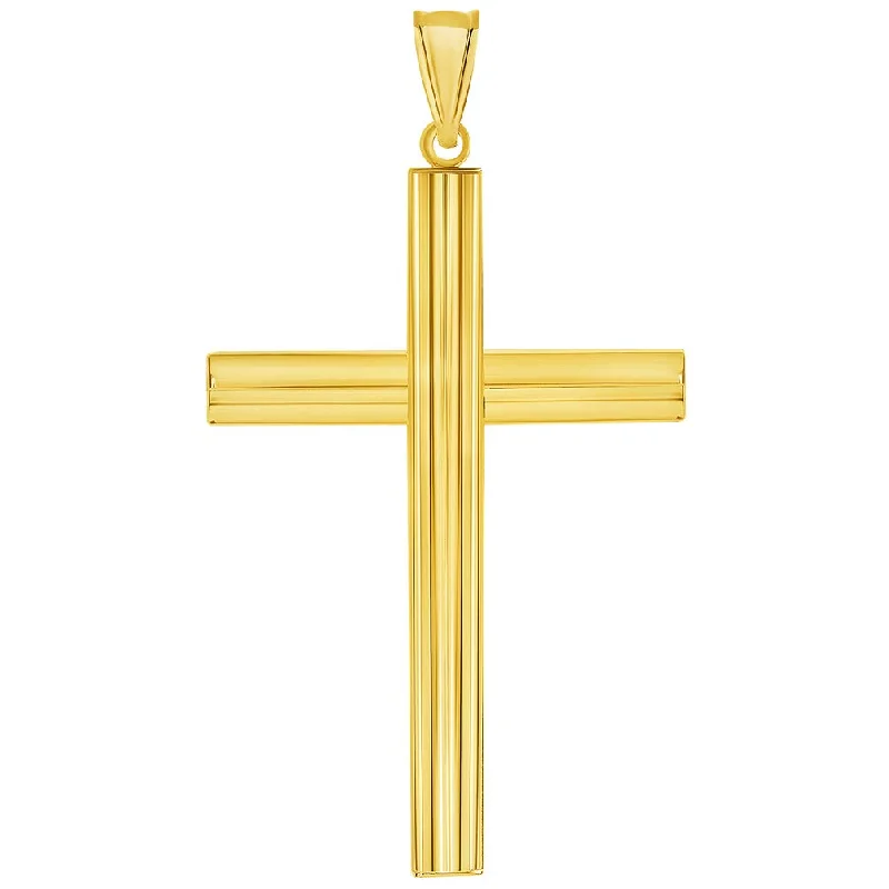 14k Yellow Gold High Polished Large Plain Religious Cross Pendant