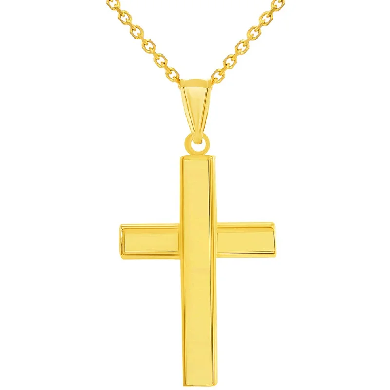 14k Yellow Gold High Polished Plain Religious Cross Pendant Necklace