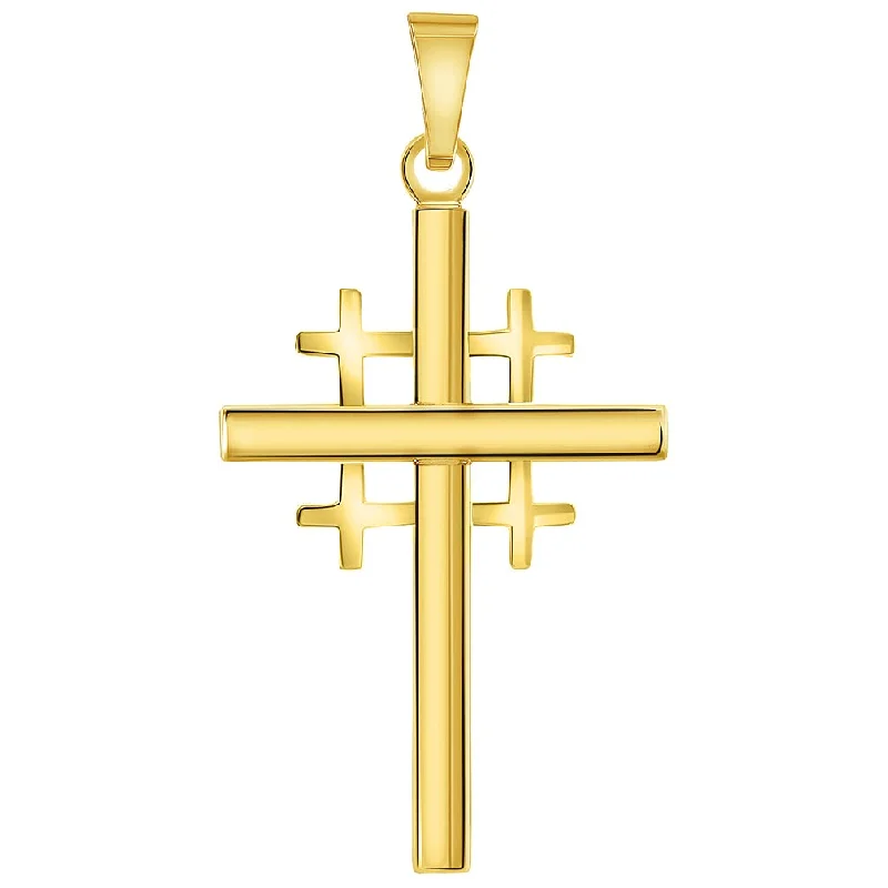 14k Yellow Gold Religious Crusaders Jerusalem Latin Plain Cross Pendant