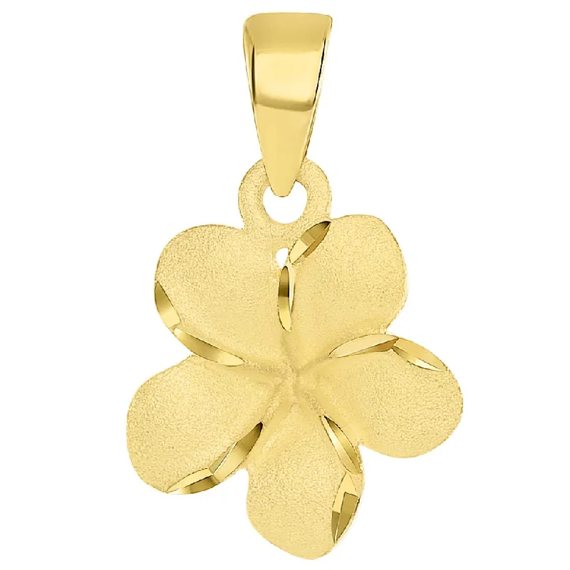 14k Yellow Gold Textured Small Hawaiian Plumeria Flower Charm Pendant