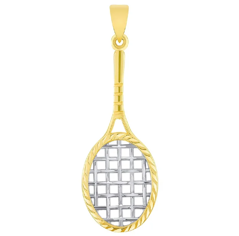 14k Yellow Gold Textured Tennis Racket Sports Pendant