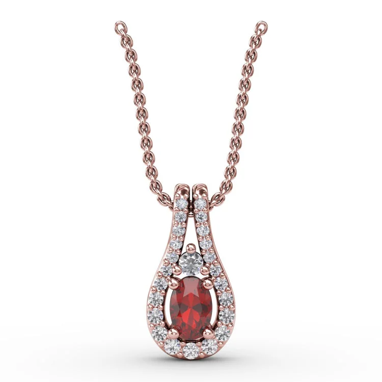 Halo Teardrop Ruby and Diamond Pendant