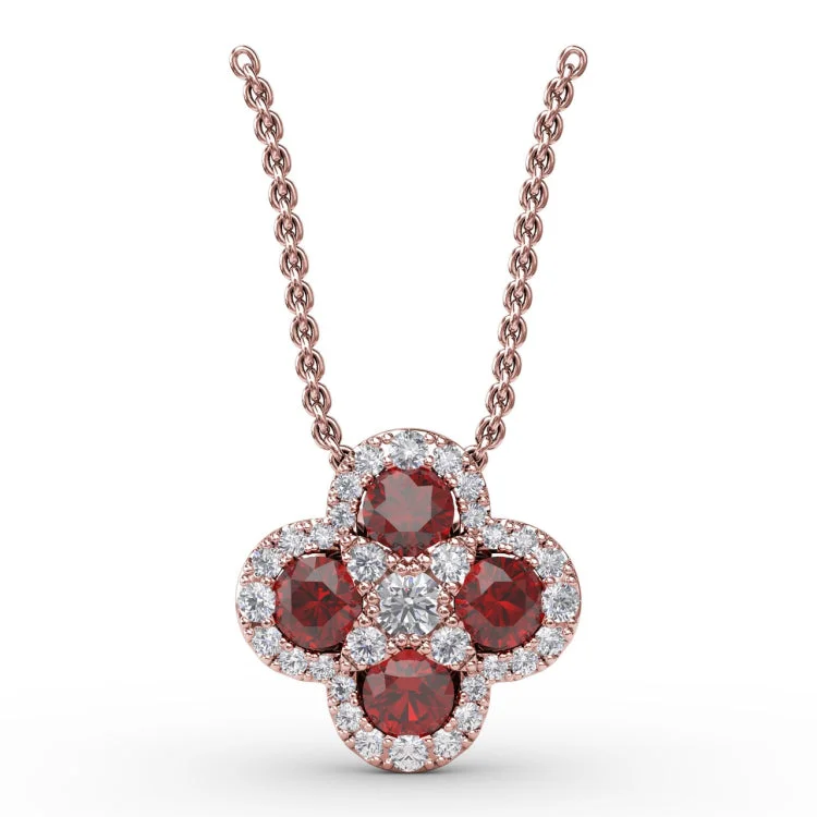 Flower Ruby and Diamond Pendant