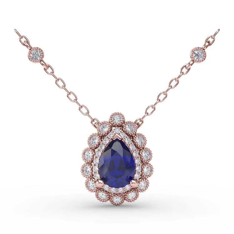 Floral Teardrop Sapphire and Diamond Pendant