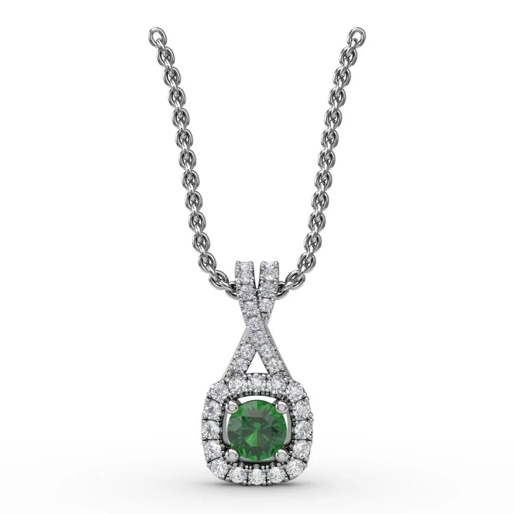 Halo Emerald and Diamond Pendant