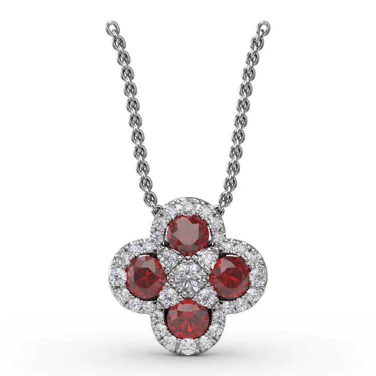 Flower Ruby and Diamond Pendant