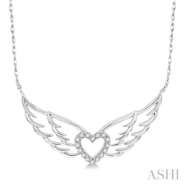 1/8 Ctw Angel Wings Heart Round Cut Diamond Necklace in 10K White Gold