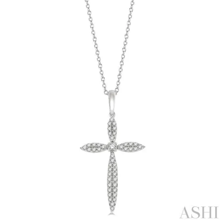 1/4 Ctw Marquise Shape Round Cut Diamond Cross Pendant With Chain in 10K White Gold