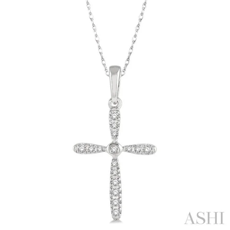 1/10 Ctw Cross Charm Round Cut Diamond Pendant in 10K White Gold