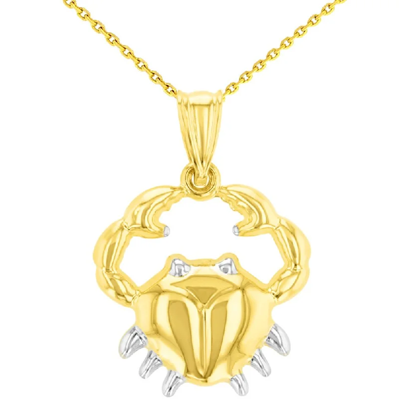 High Polish 14K Gold Cancer Zodiac Sign Pendant Crab Charm with Chain Necklace - Yellow Gold