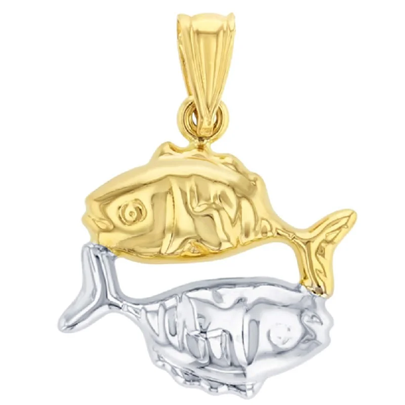 High Polish 14K Gold Pisces Zodiac Sign Charm Pendant - Yellow Gold