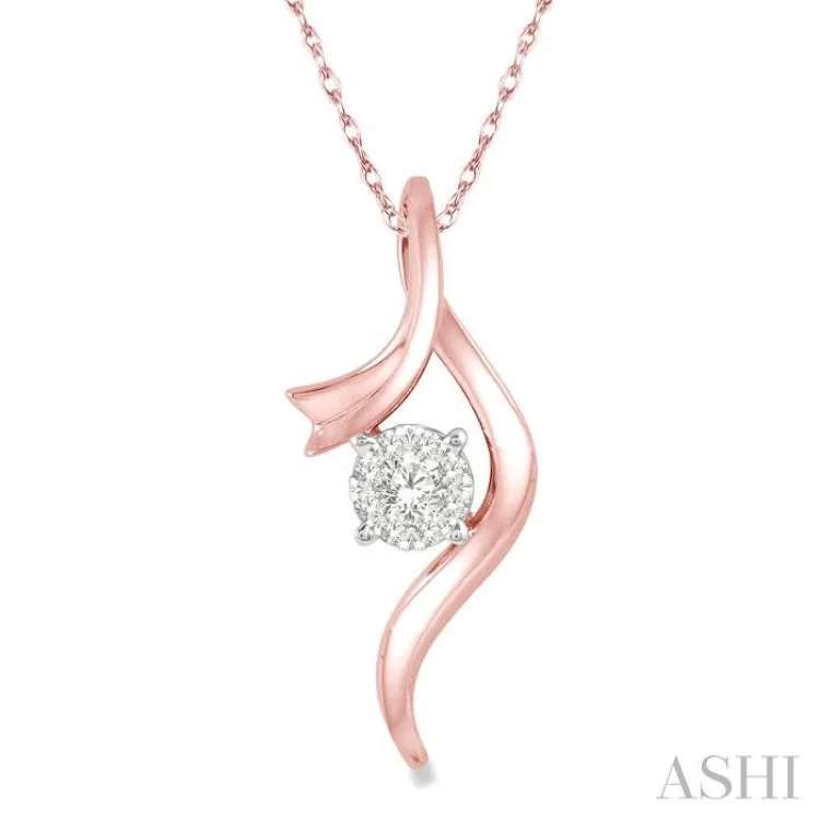 1/6 Ctw Curved Lovebright Round Cut Diamond Pendant in 14K Rose and White Gold with chain