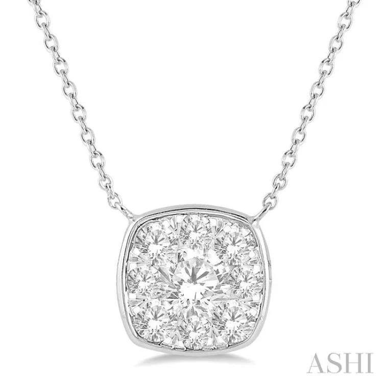 1/2 Ctw Cushion Shape Lovebright Diamond Necklace in 14K White Gold