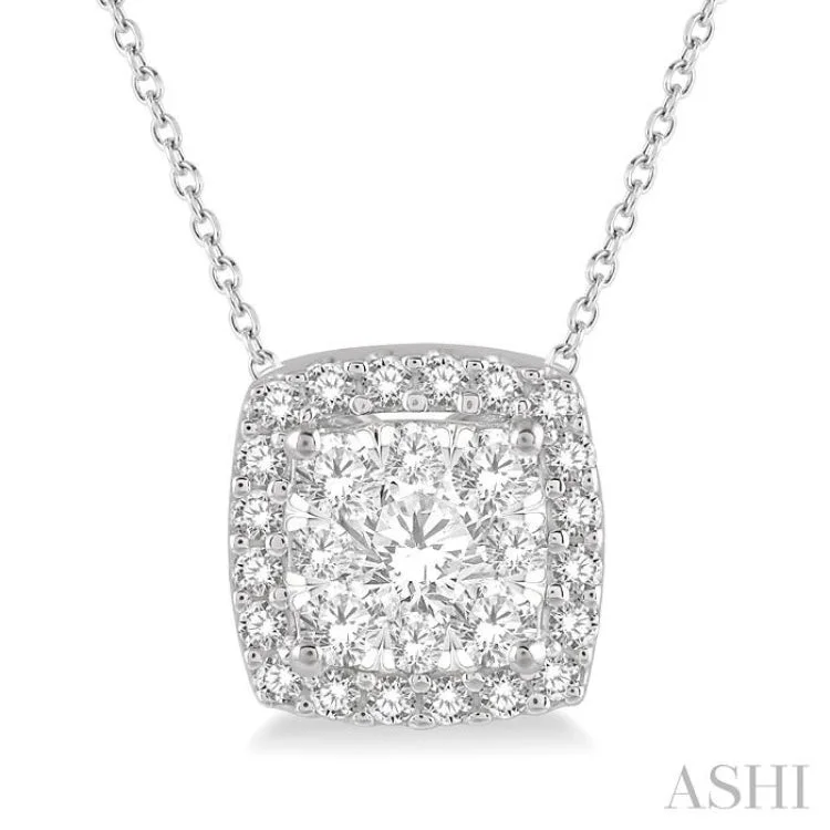 1/2 Ctw Cushion Shape Lovebright Round Cut Diamond Pendant in 14K White Gold