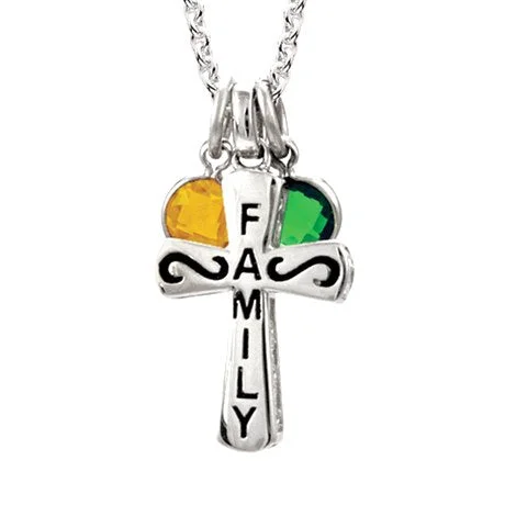 Part of our "Mommy CHIC" collection, a beautiful sterling silver family cross pendant. An 18" sterling chain is included. ROUND & BRIOLETTE BIRTHSTONES, INITIAL CHARMS AND GIRL & BOY CHARMS ARE SOLD SEPARATELY. PLEASE CONTACT STORE FOR MORE DETAILS.