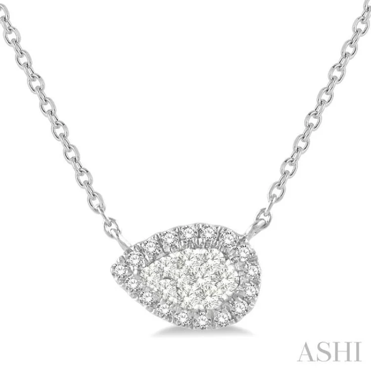 1/6 ctw Pear Shape Round Cut Diamond Lovebright Necklace in 14K White Gold