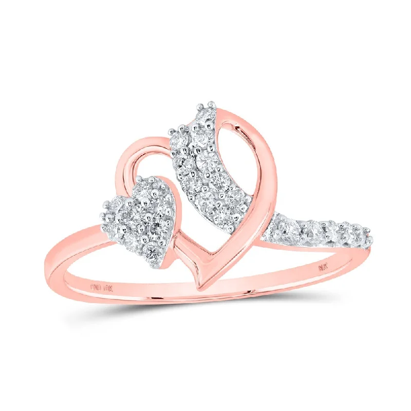 10kt Rose Gold Womens Round Diamond Heart Ring 1/4 Cttw