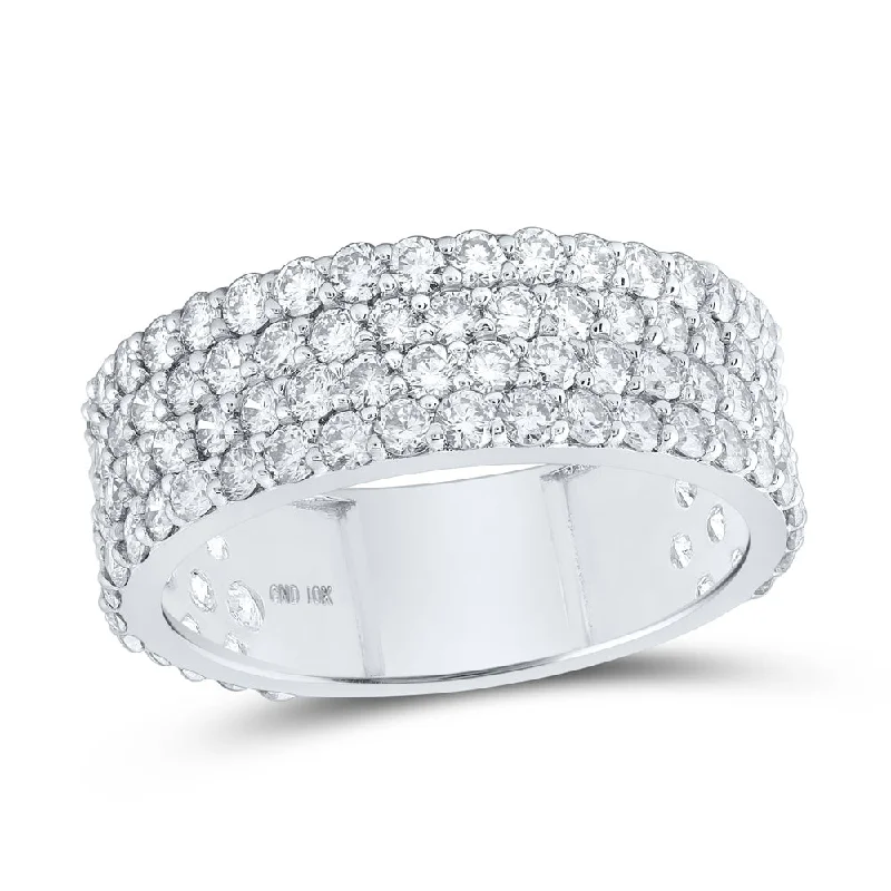 10kt White Gold Mens Round Diamond 4-Row Pave Band Ring 3-3/8 Cttw