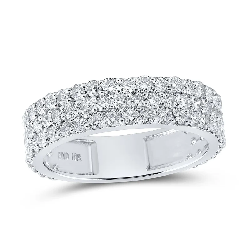 10kt White Gold Mens Round Diamond Triple Row Pave Band Ring 2-5/8 Cttw