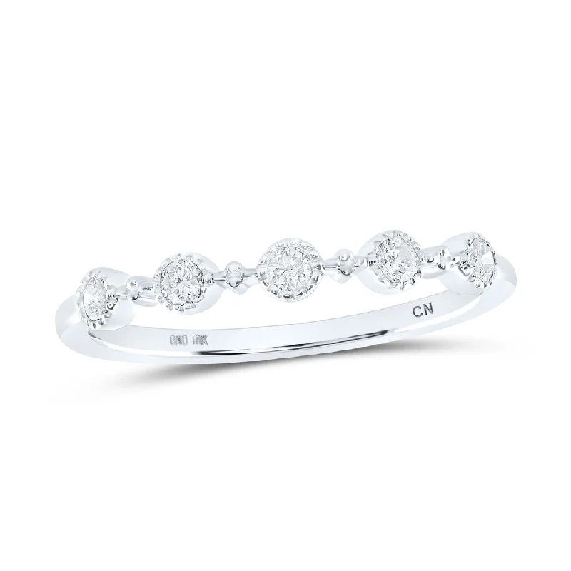 10kt White Gold Womens Round Diamond Dot Stackable Band Ring 1/6 Cttw