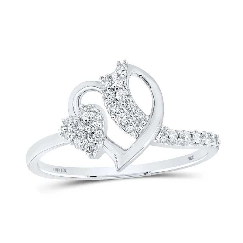 10kt White Gold Womens Round Diamond Heart Ring 1/4 Cttw