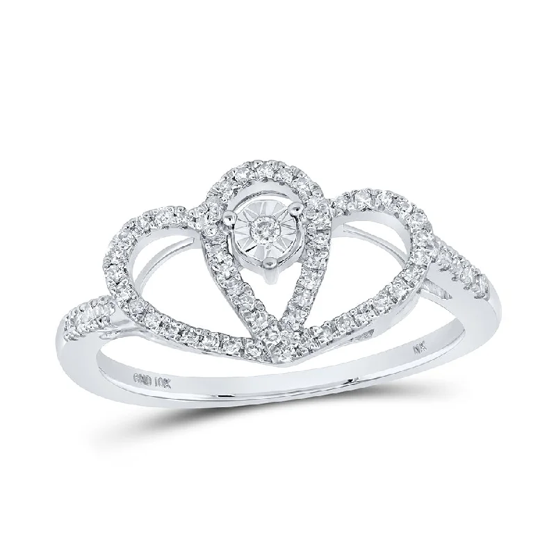 10kt White Gold Womens Round Diamond Heart Ring 1/5 Cttw