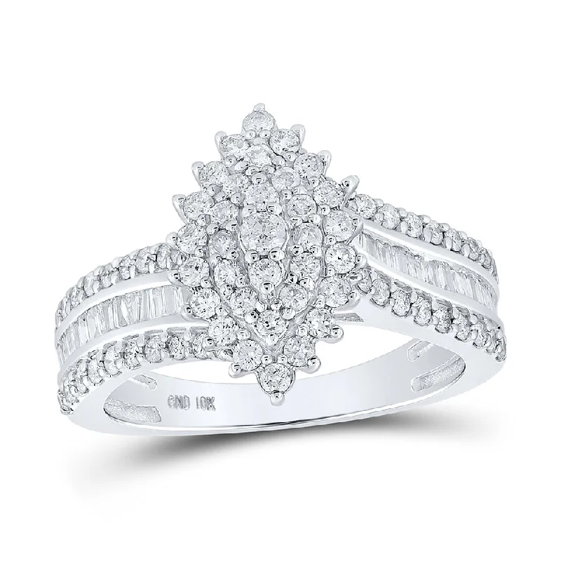 10kt White Gold Womens Round Diamond Marquise-shape Cluster Ring 1 Cttw