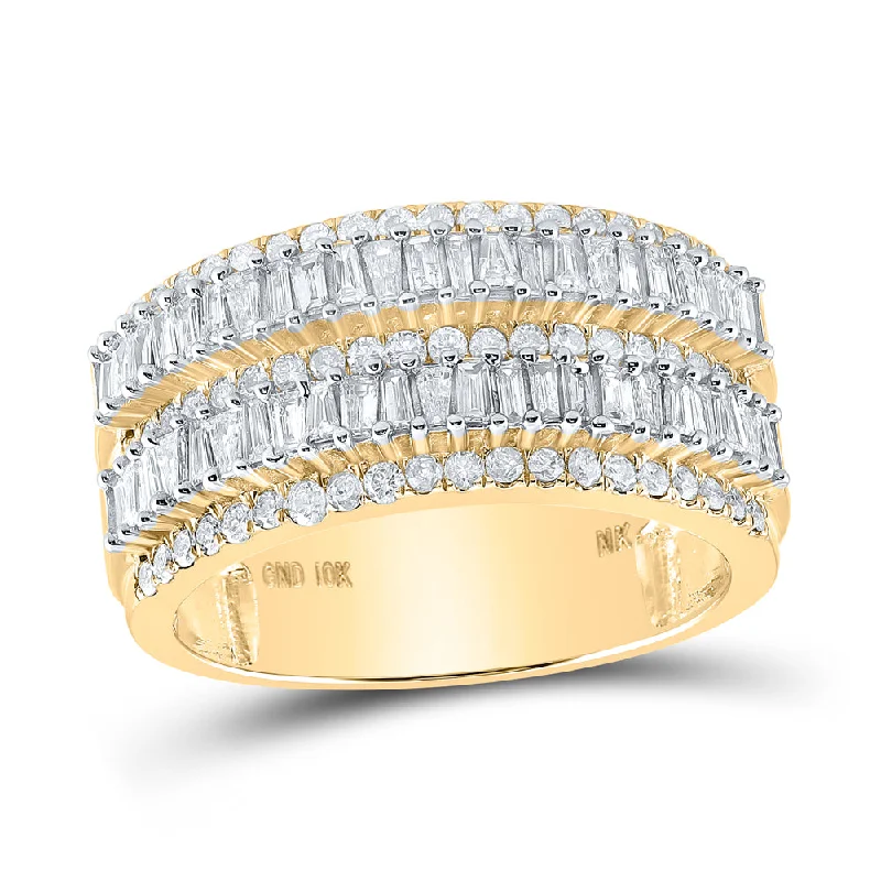 10kt Yellow Gold Mens Baguette Diamond Round Band Ring 1-1/2 Cttw