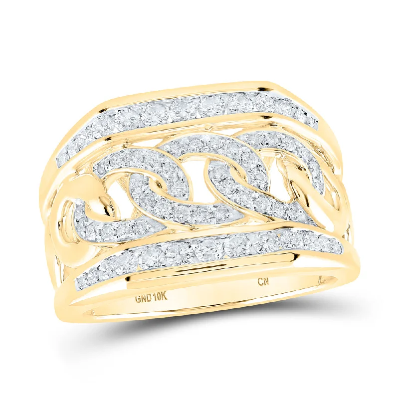 10kt Yellow Gold Mens Round Diamond Curb Cuban Link Ring 1 Cttw