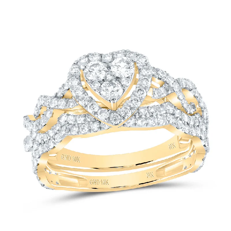 10kt Yellow Gold Round Diamond Bridal Wedding Ring Band Set 1-1/4 Cttw