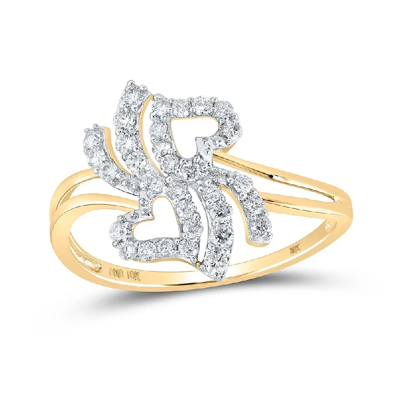 10kt Yellow Gold Womens Round Diamond Heart Ring 1/3 Cttw