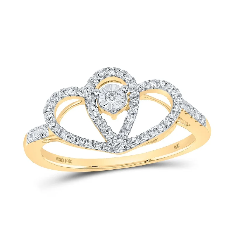 10kt Yellow Gold Womens Round Diamond Heart Ring 1/5 Cttw