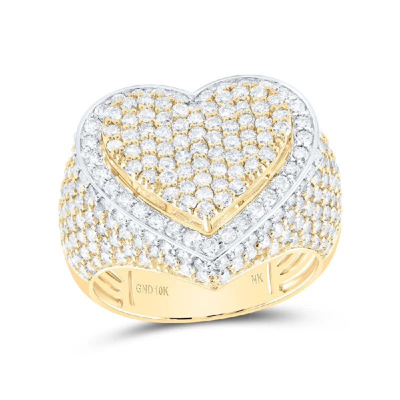 10kt Yellow Gold Womens Round Diamond Heart Ring 3 Cttw