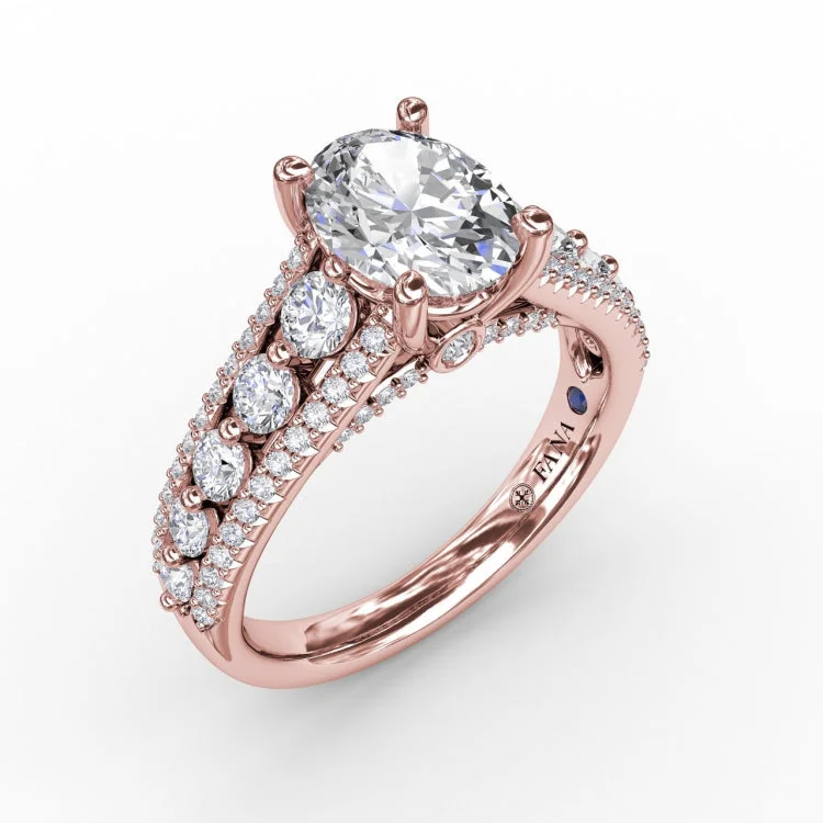 Classic Oval Diamond Solitaire Engagement Ring With Triple-Row Diamond Band