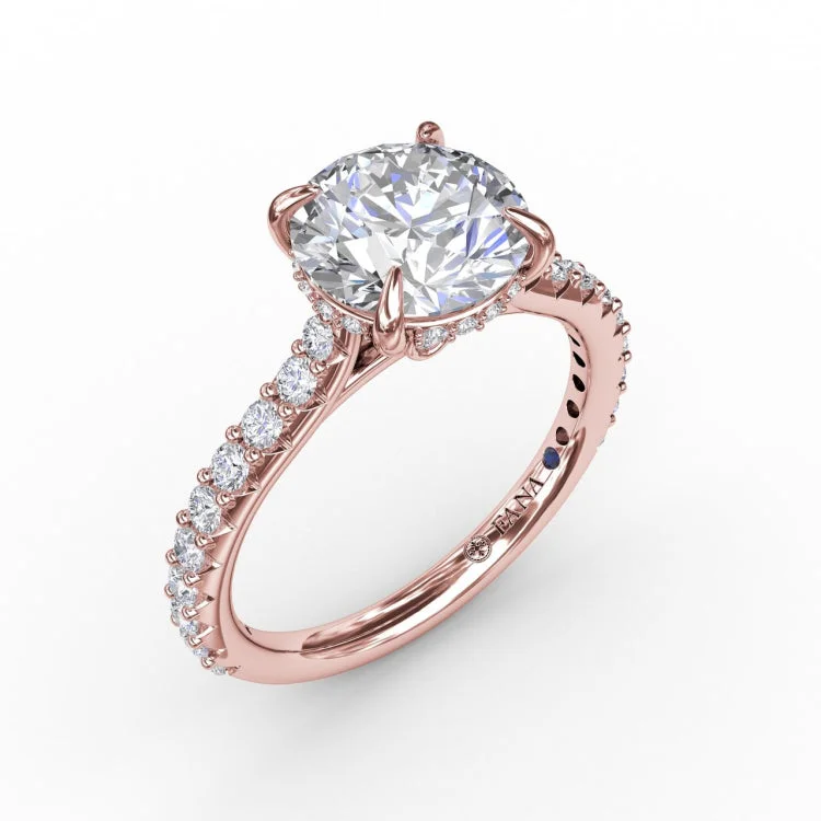 Classic Round Diamond Solitaire Engagement Ring With Hidden PavÃ© Halo