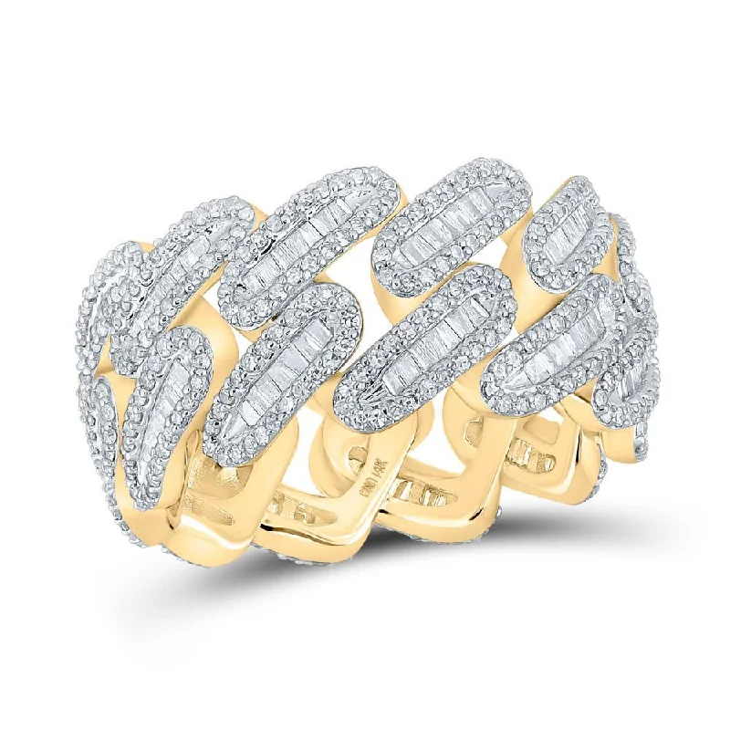 14kt Yellow Gold Mens Baguette Diamond Cuban Link Band Ring 2-1/3 Cttw