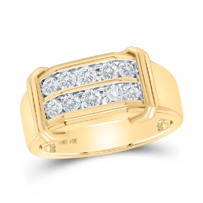 14kt Yellow Gold Mens Round Diamond Double Row Band Ring 7/8 Cttw