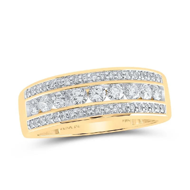 14kt Yellow Gold Mens Round Diamond Triple Row Band Ring 1 Cttw