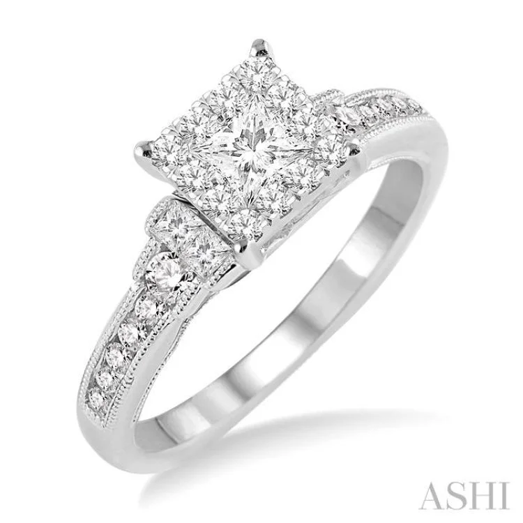 5/8 Ctw Diamond Lovebright Engagement Ring in 14K White Gold