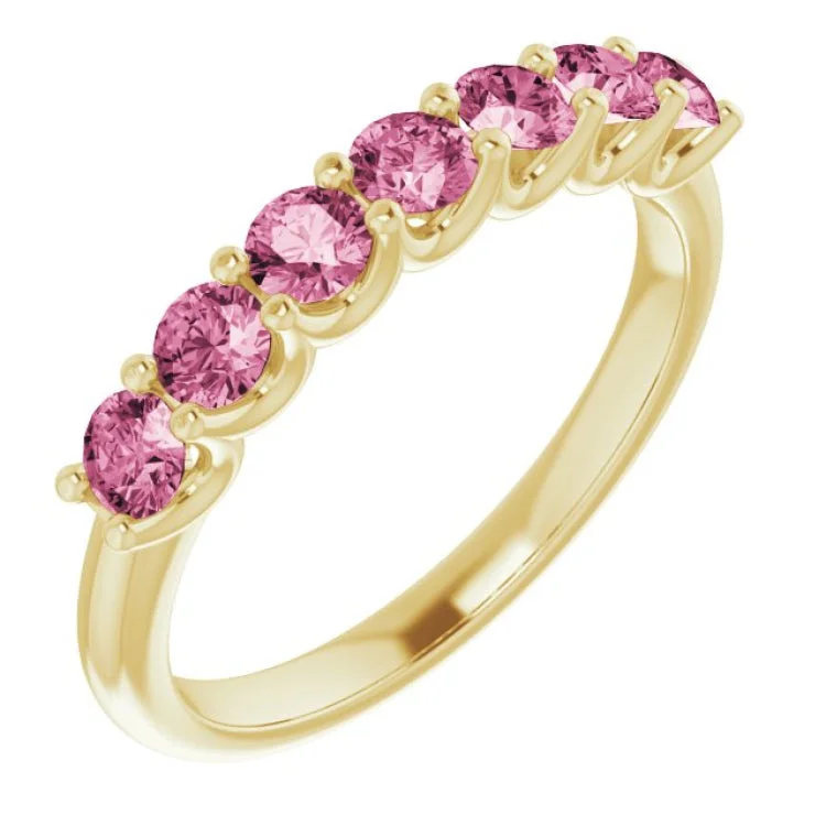 14K Yellow Natural Pink Tourmaline Anniversary Band