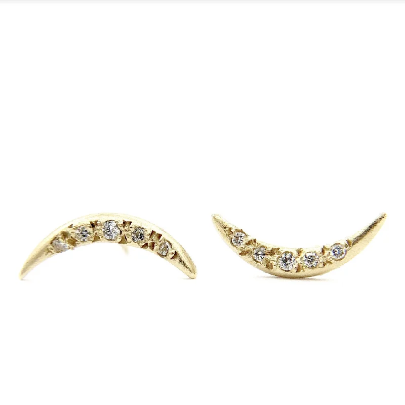 14k Crescent Studs w/Diamonds