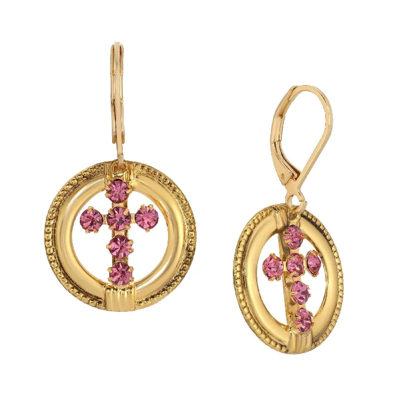 Symbols Of Faith Golden Hoop European Crystal Cross Drop Earrings