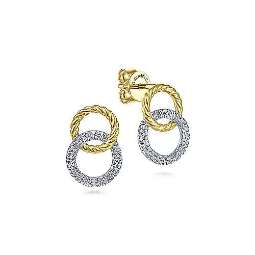 14K TT  Gold 0.23ctw Open Circle Twisted Rope and Diamond Stud Earrings