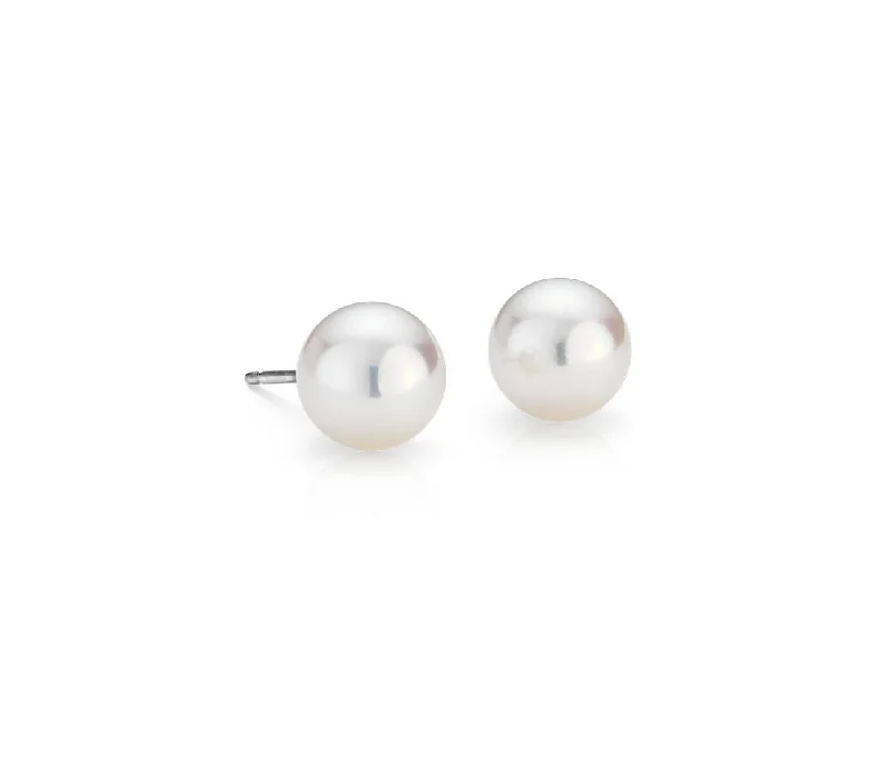 14K W Gold 7.5X8mm Cultured Akoya Pearl Stud Earrings