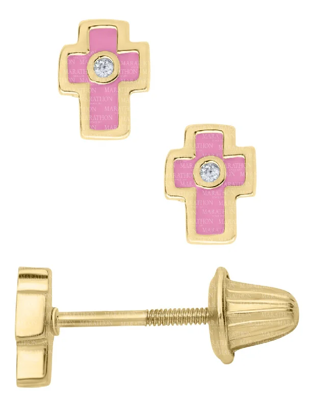 14K Y Gold 0.02cttw Diamond Cross Baby Studs