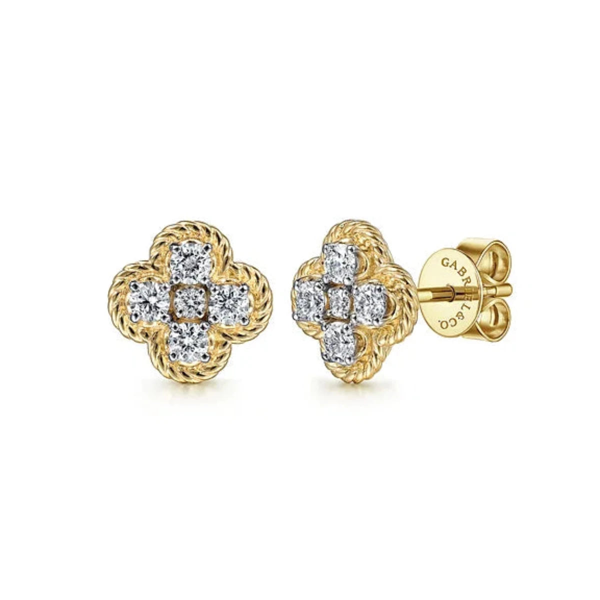 14K Y Gold 0.50cttw Twisted Rope Diamond Stud Earrings