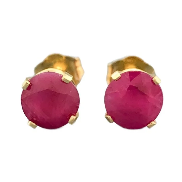 14K Y Gold 5mm Round Ruby Stud Earrings